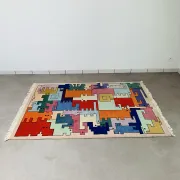 Tapis géométrique animaux/Tetris, vintage 
