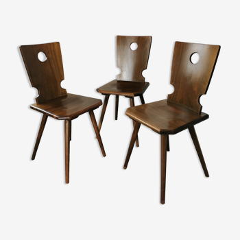 Set of 3 brutalist beech chairs