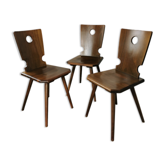 Set of 3 brutalist beech chairs