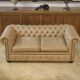 Beige leather Chesterfield sofa handmade in England.