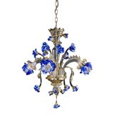Venetian Blue and Gold Flowers Glass Chandelier