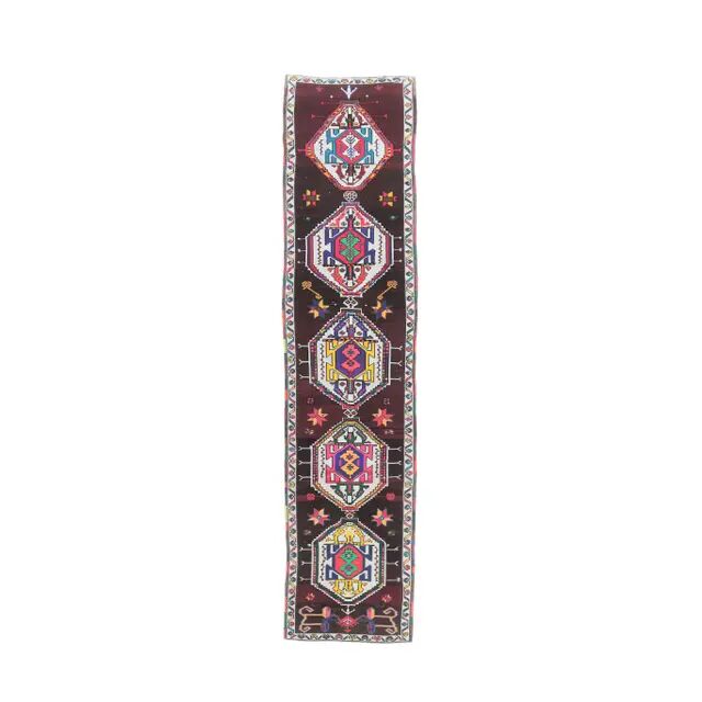 Vintage Pink Geometric Turkish Hand-Knotted Runner 83x375