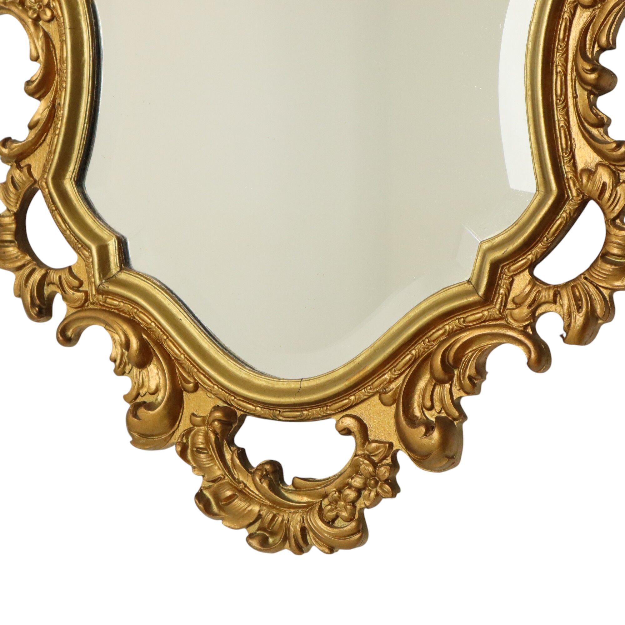 Miroir doré Deknudt de style rococo, miroir à crête, acanthe, 81 cm