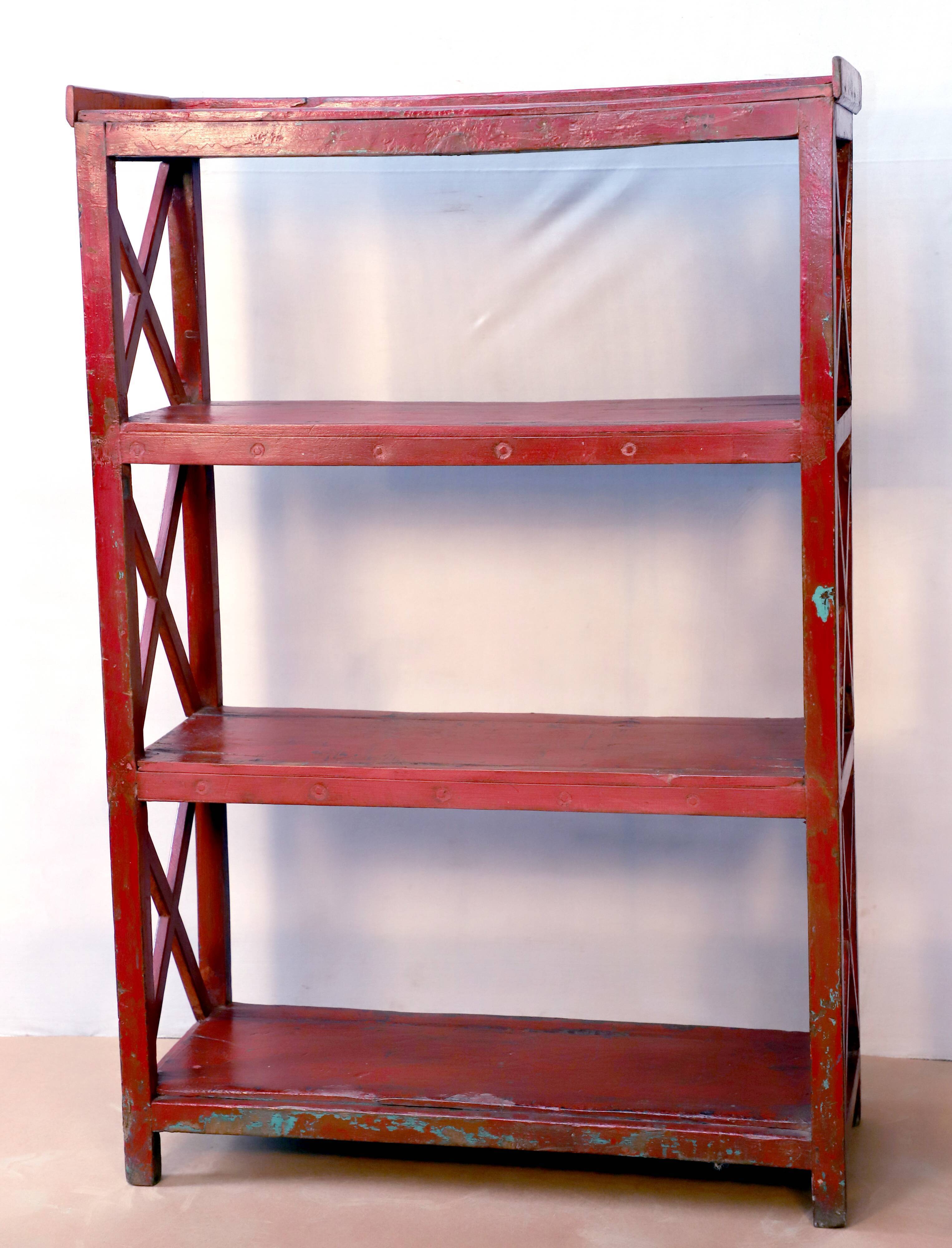 Burmese teak bookcase with original red patina