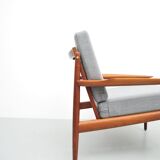 Chaise longue en teck danois grise par Glostrup, années 1950.