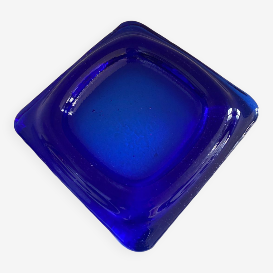 Cendrier ou vide poche pavé de verre saint gobain vintage années 70 verre  bleu cobalt | Selency