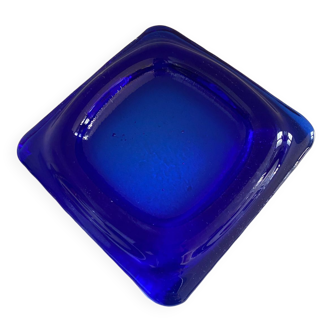 Ashtray or empty pocket glass pavé saint gobain vintage 70s cobalt blue glass