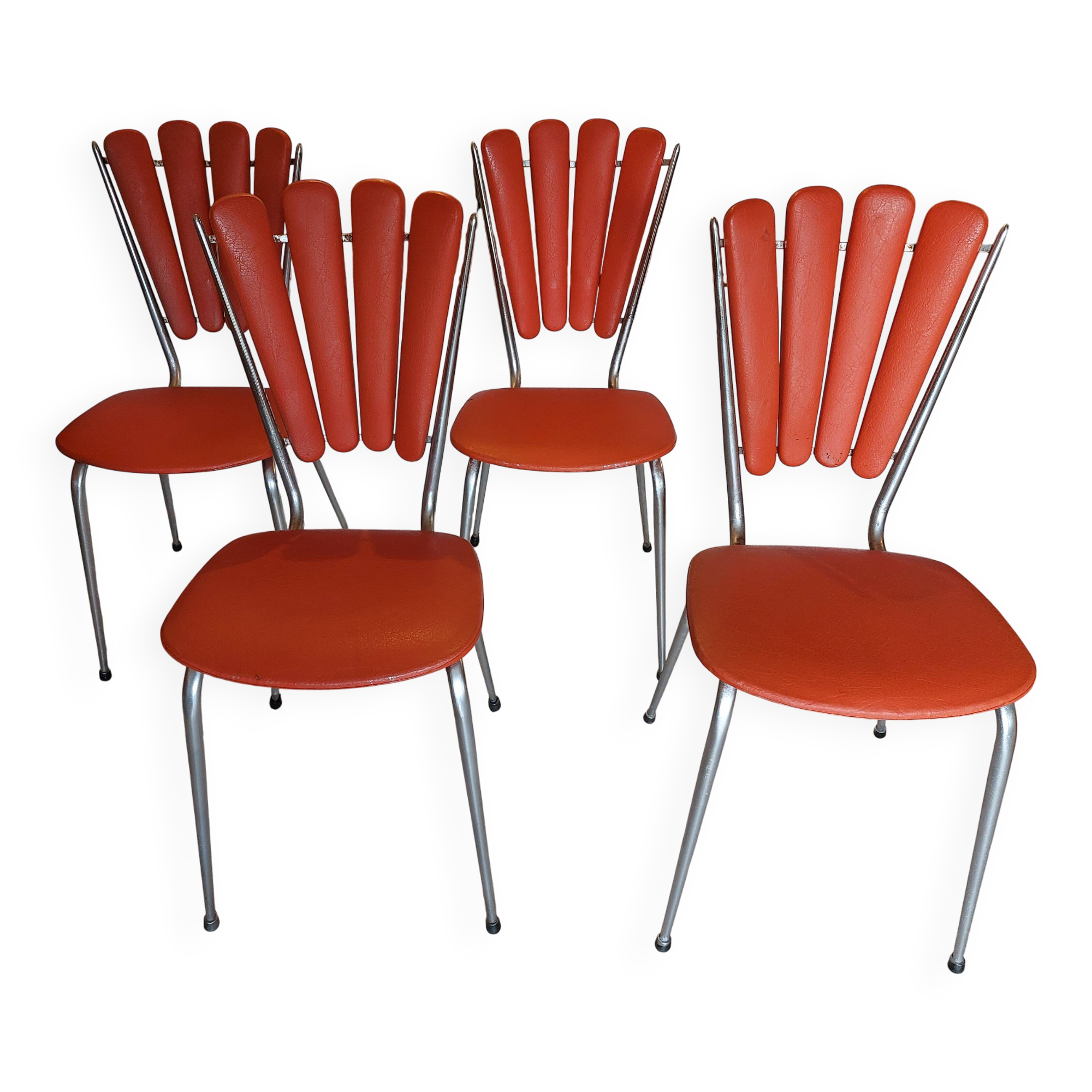 4 orange petal chairs, vintage