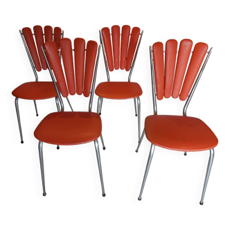 4 orange petal chairs, vintage