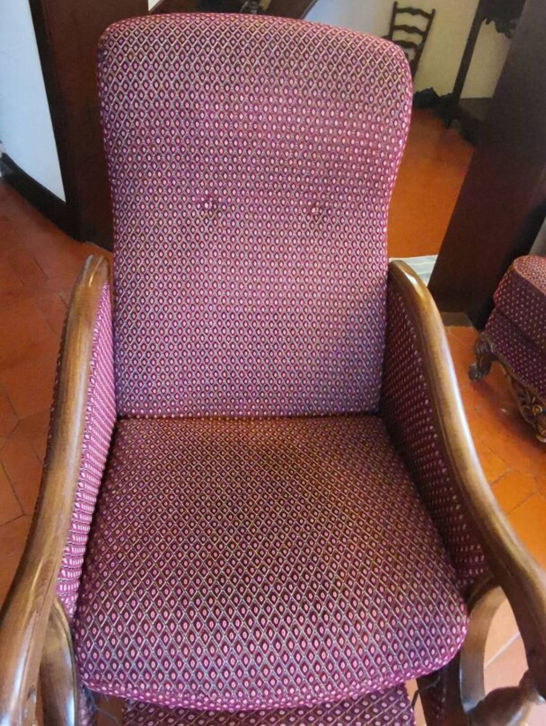 Louis XV style velvet and cherry wood reclining armchair
