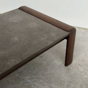 Vintage Belgian oak & fossil slate coffee table, brutalist modern, 1970s