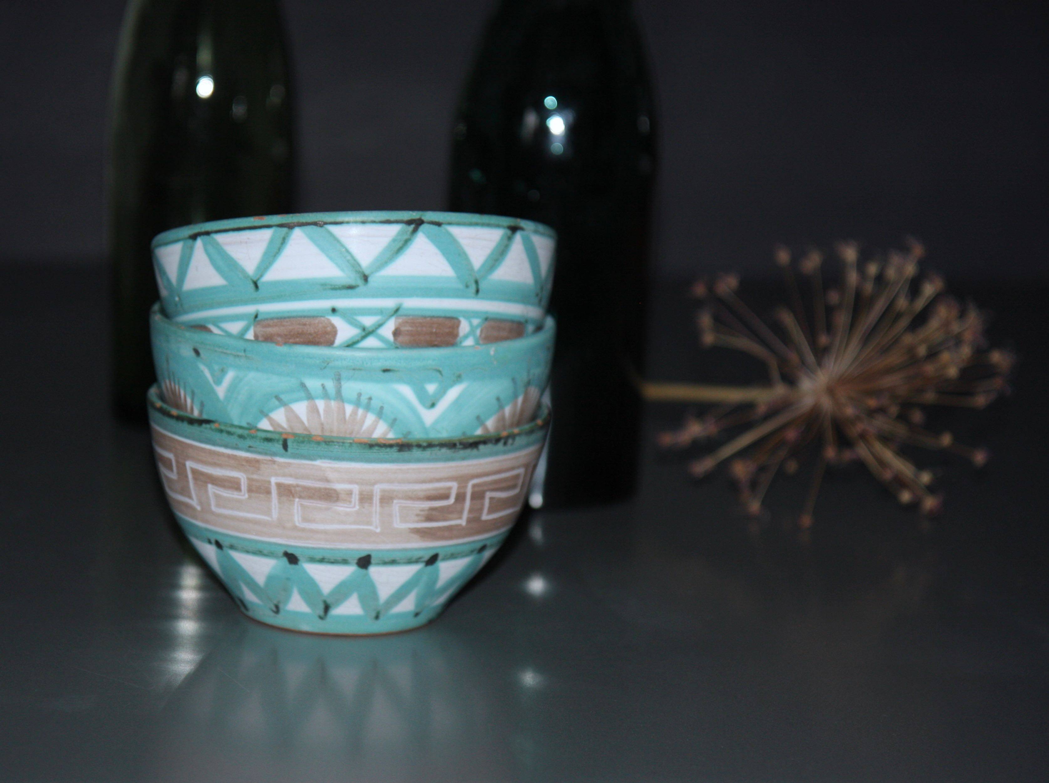 Three Robert Picault bowls, Vallauris ceramics from the 1950s.