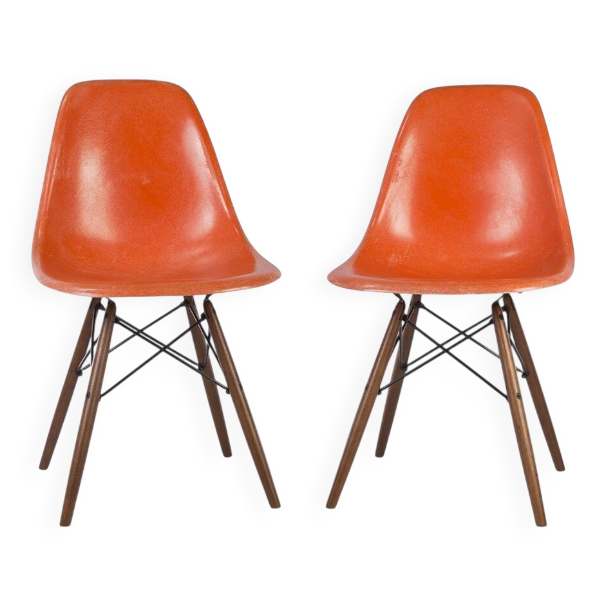 Paire orange (2) de chaises Herman Miller Original Vintage Eames DSW Side Shell