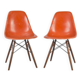 Paire orange (2) de chaises Herman Miller Original Vintage Eames DSW Side Shell