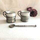 Set two porcelain cups with pewter support