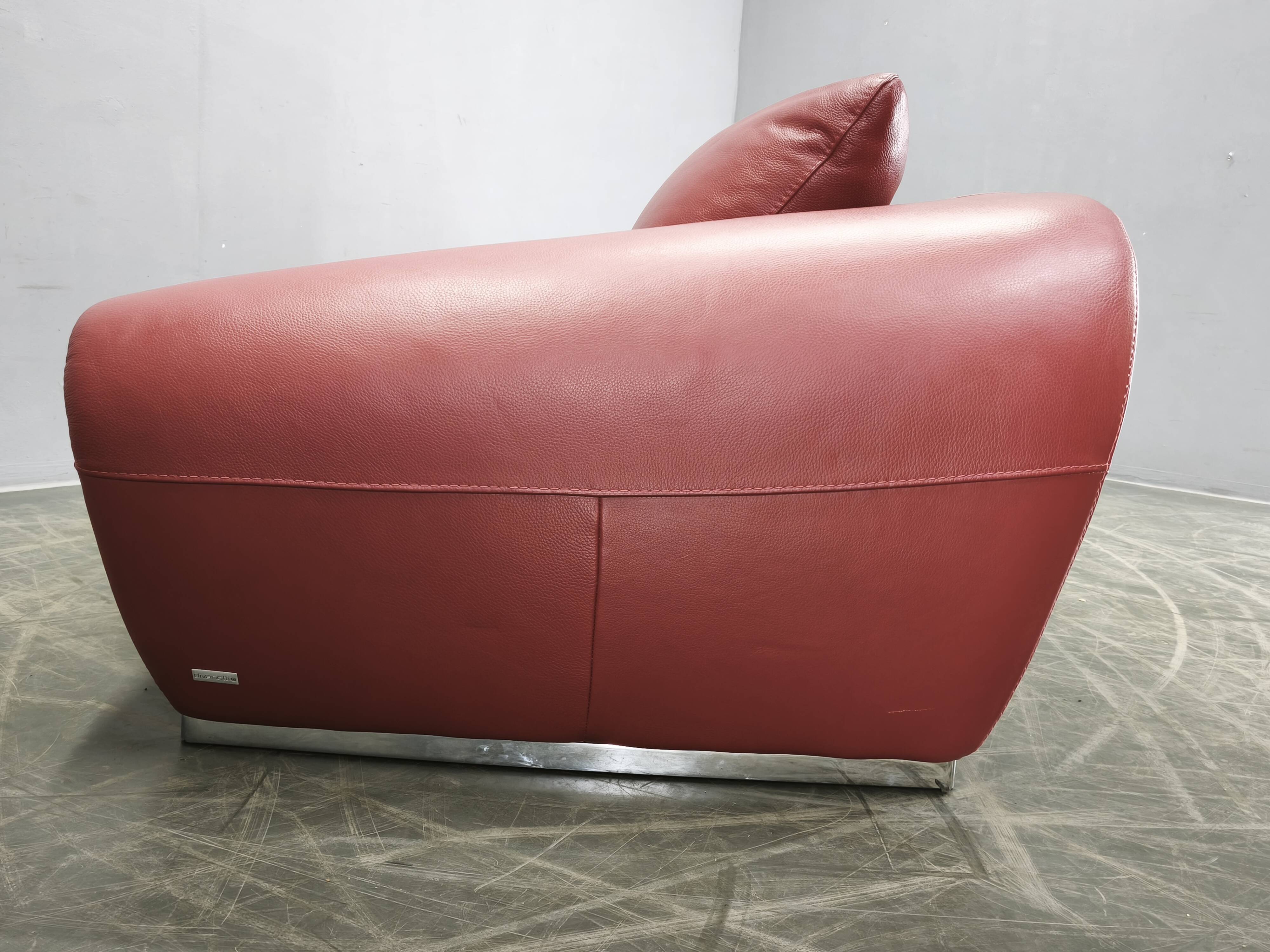 Italian Red Leather Sofa by Divanotti, Postmodern, 1990s