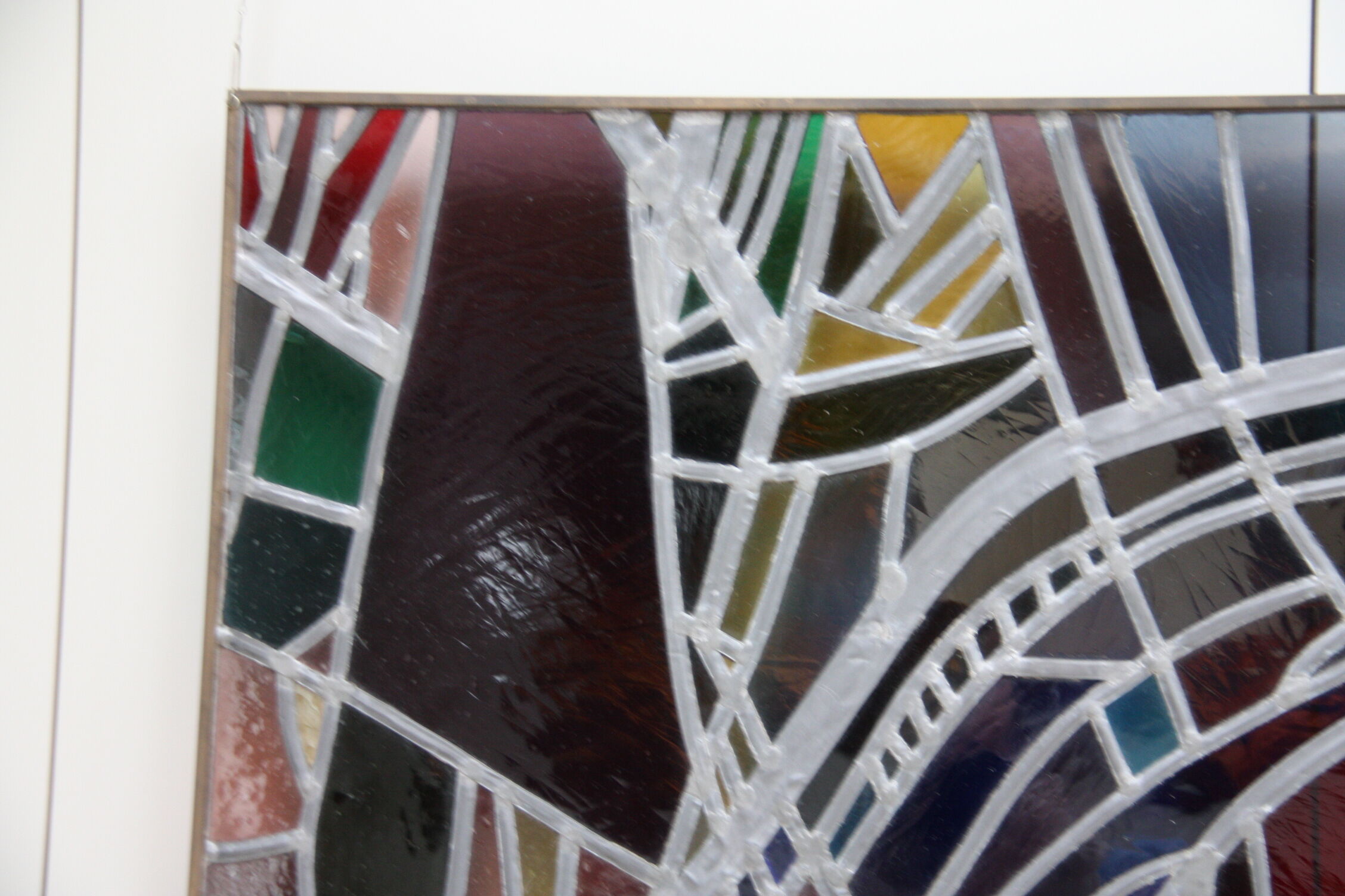 Multicolored stained glass window with hanging system - Germany - 1970's