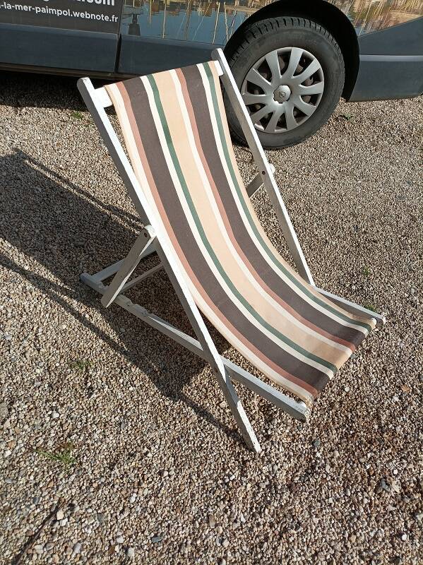 Folding chilean deckchair wood fabric garden lounge
