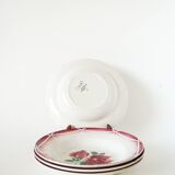 Set of 4 Digoin Sarreguemines soup plates, Cibon pattern, Pink, 1950