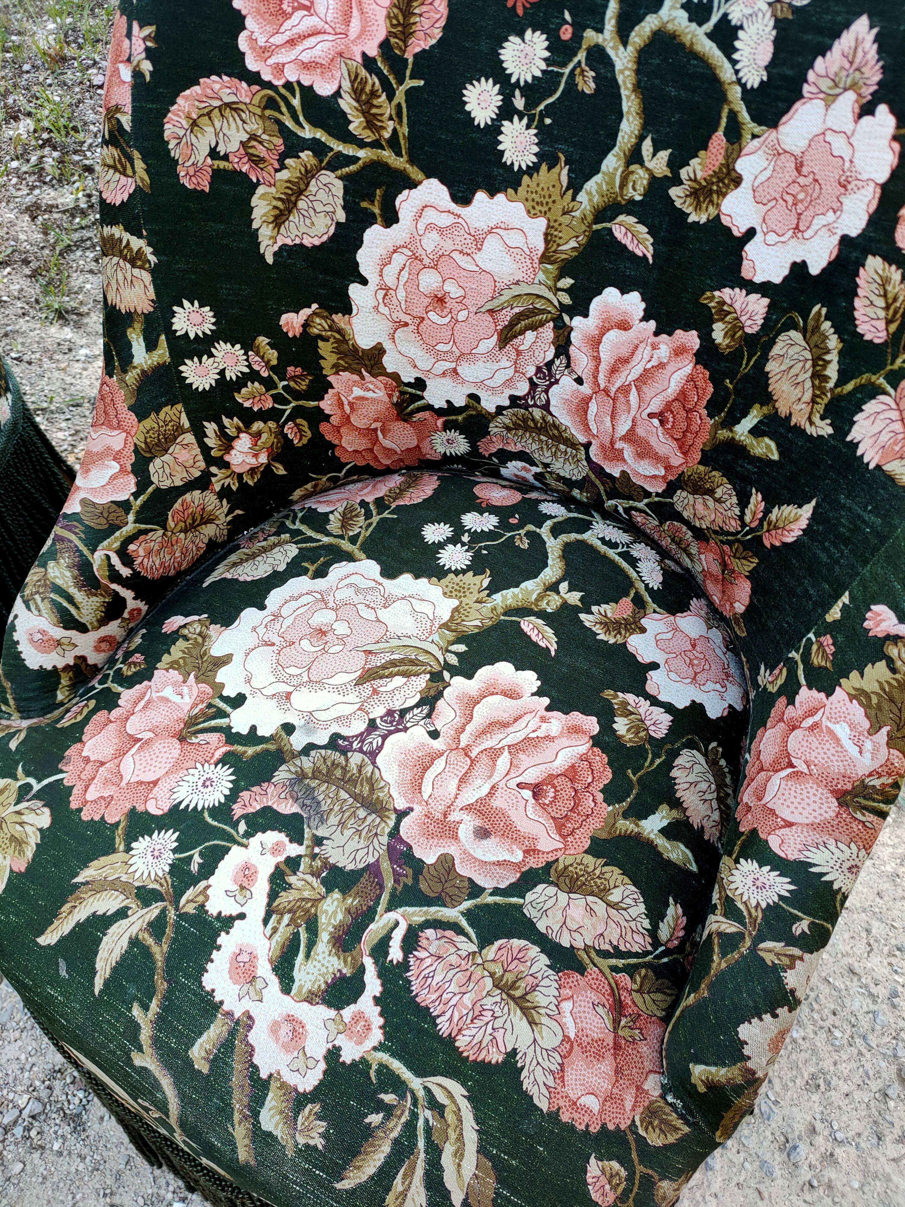 Two toad armchairs, floral motifs