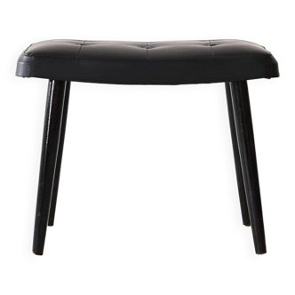 Black leather footstool ottoman