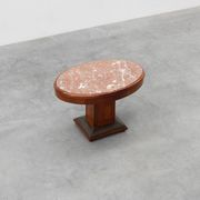 Table d'appoint ovale Art Déco en noyer avec plateau en marbre par De Coene, Belgique