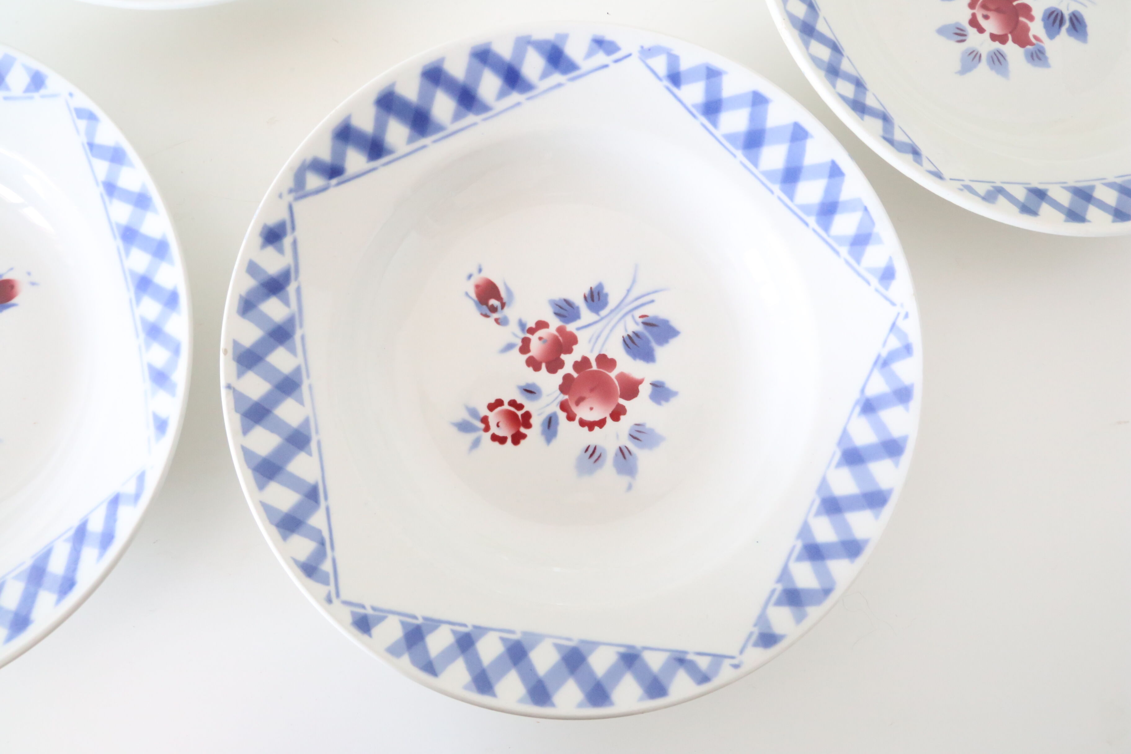 Set de 4 assiettes creuses Luneville, motif 'Henri', vintage français, authentique, rare, campagne