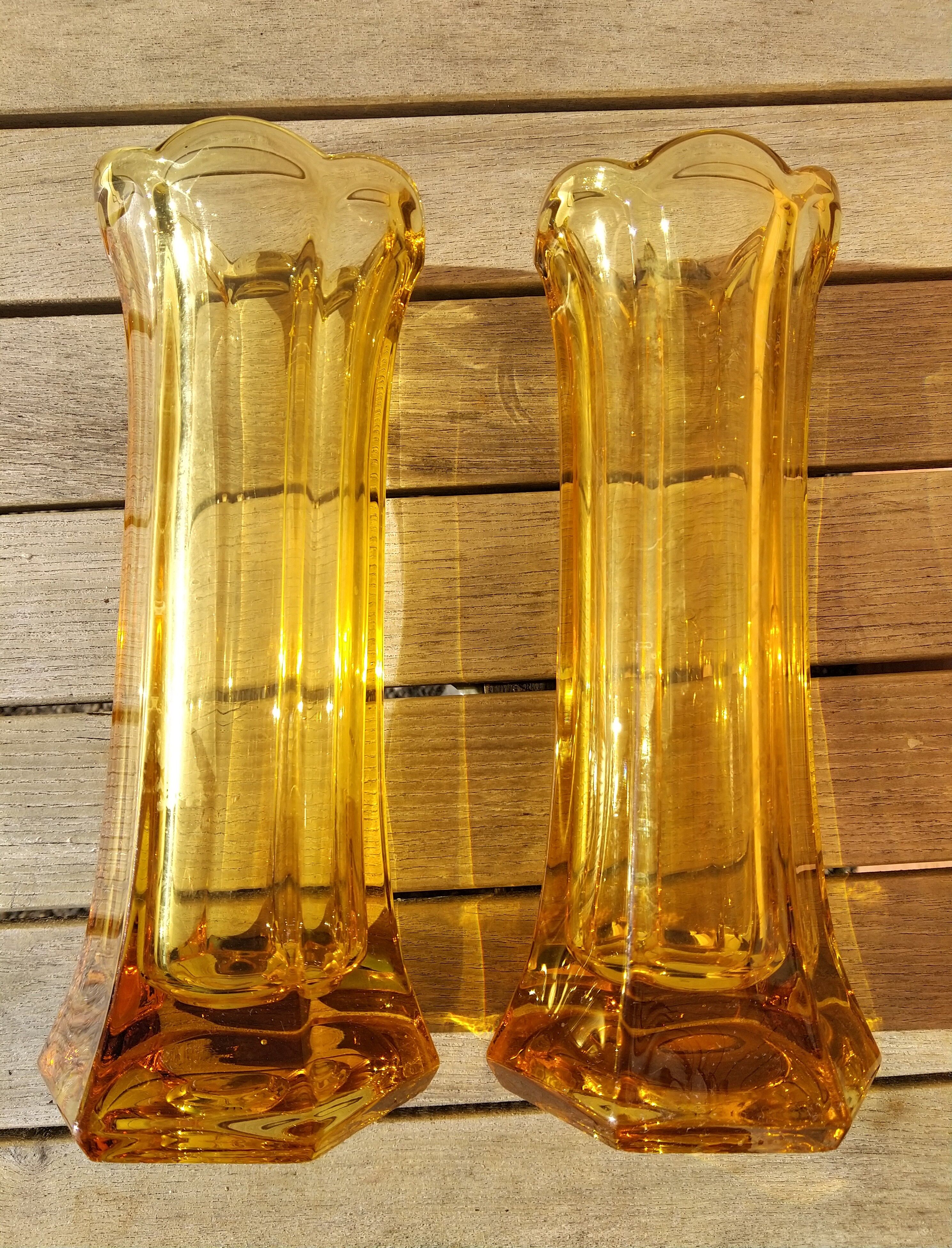 Set de 2 vases vintage 1950  jaune orangé