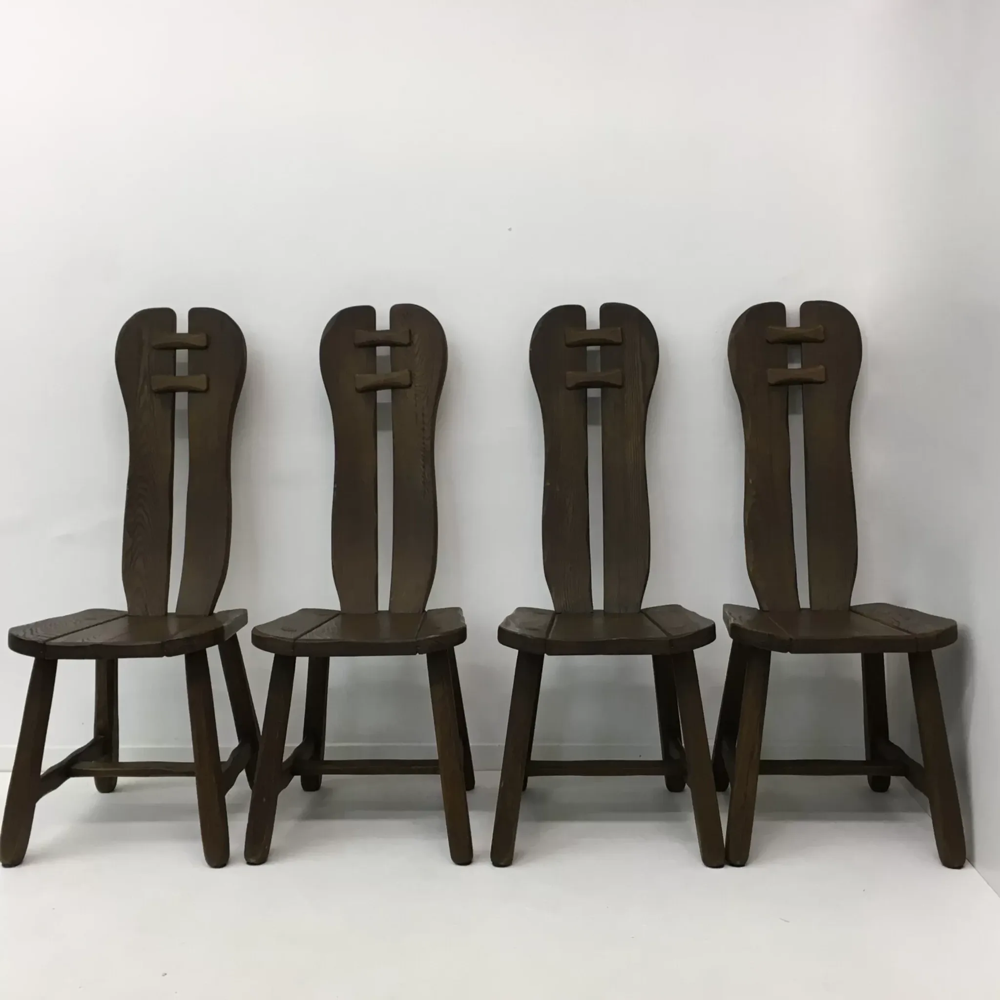 Set of 4 Belgian brutalist dining chairs from De Puydt, 1970s