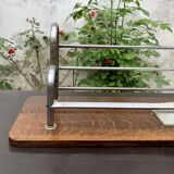 Large Art Deco wall-mounted coat rack in wood and chrome metal with mirror