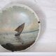 Pair of large hand-painted plates, sailing boat and landscape – late 19th century