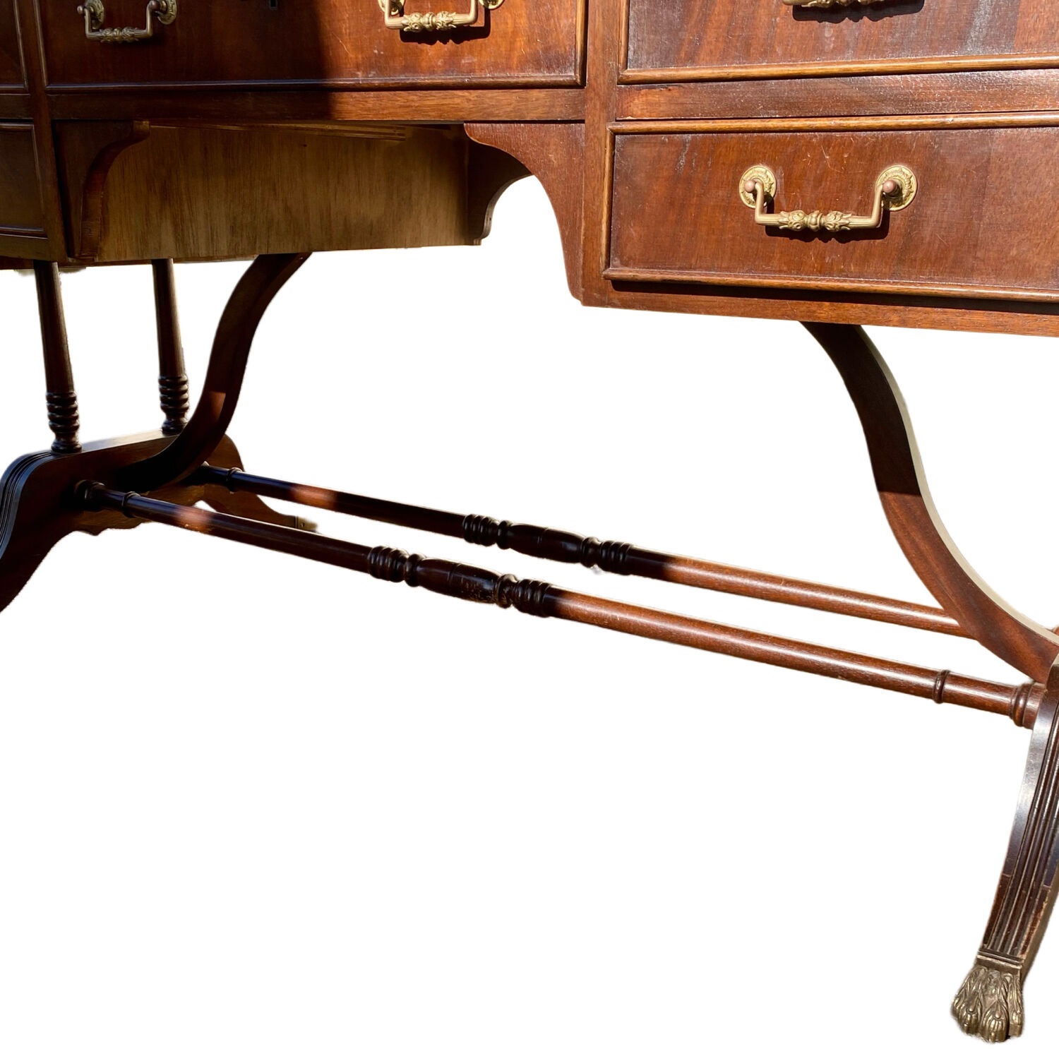 English desk, double-sided table with mahogany extension.