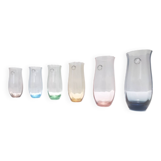 Set of six multi-colored Murano glass drinking glasses by Vincenzo Nason, Italy