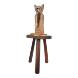 Chaises tripodes brutalistes en cuir de vache pour chat / étiquetées fabriquées en Espagne, dossier pliable, années 1960