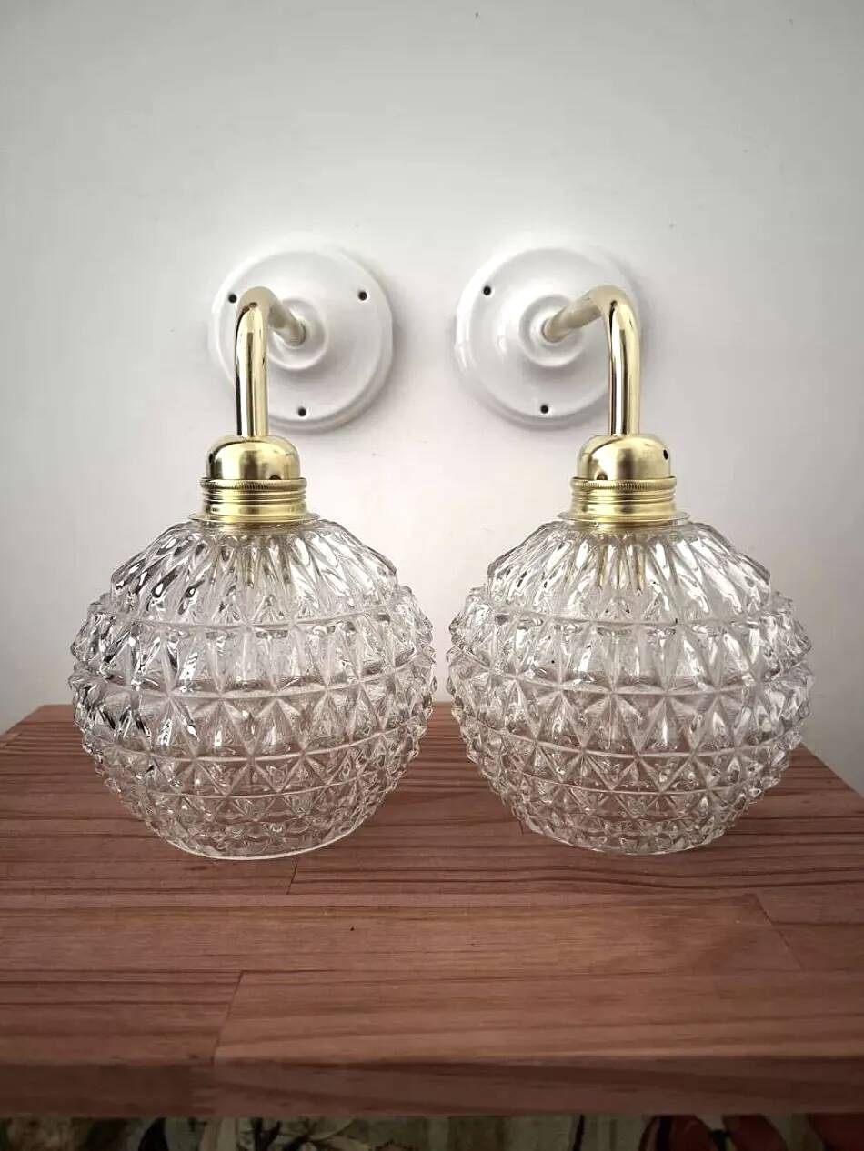 Pair of vintage wall lights in cut glass