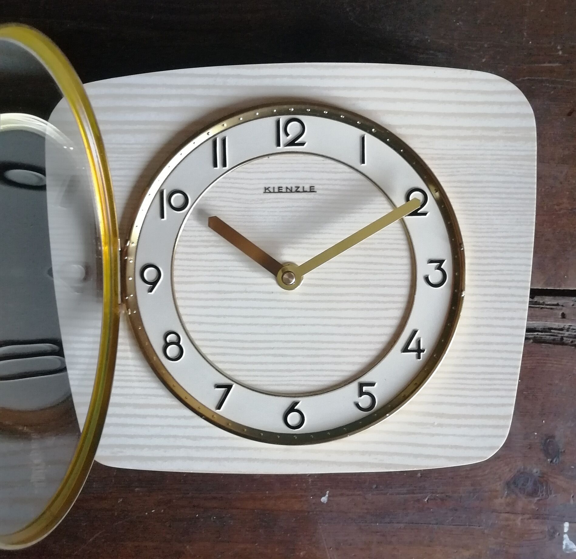 Vintage clock formica silent rectangular wall clock "Kienzle gilded wood"