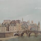 Tableau lithographie les quais de seine à Paris signé alexis Mori.