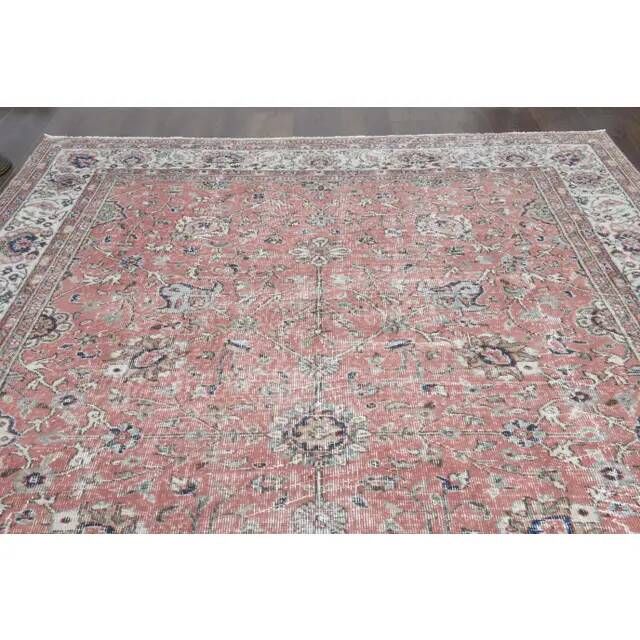 1970s Vintage Turkish Handmade Wool Pink Oversized Area Rug 212x290