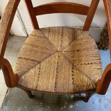 provençal armchair with dark beech armrests two-tone straw seat