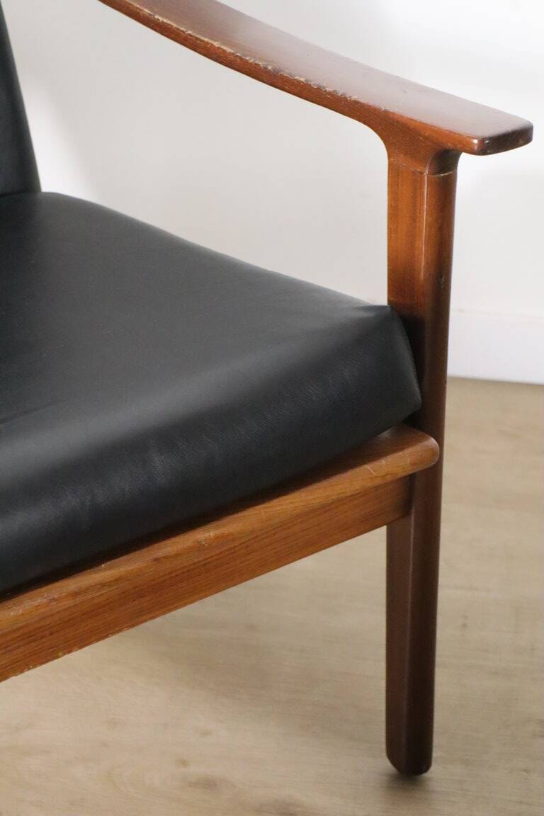 Pair of Scandinavian teak and leatherette armchairs, 1960