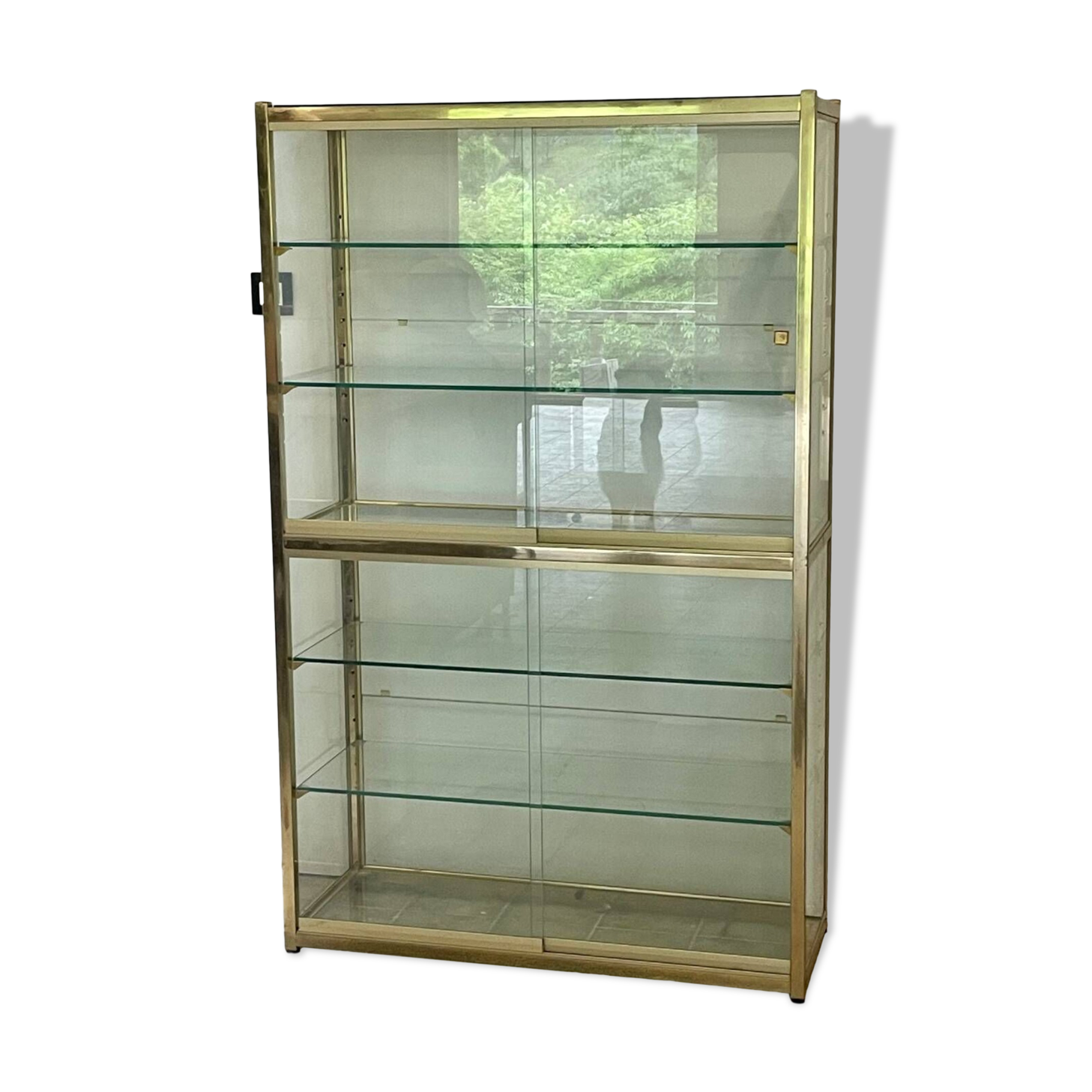 Large exhibition window in gilded brass 20th century period
