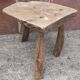 Brutalist coffee table in solid wood, tripod. (Popular art)