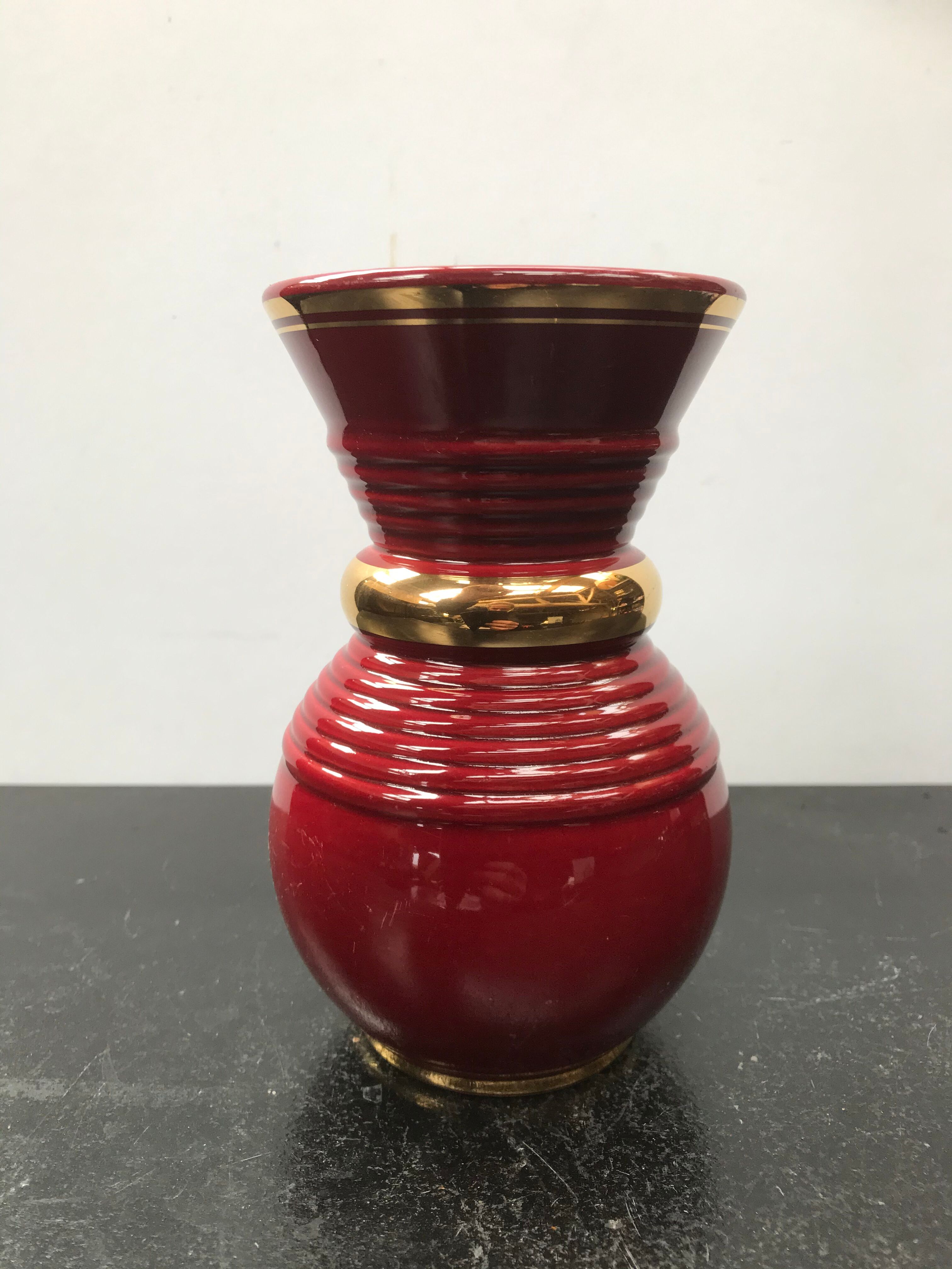 Old red & gold ceramic verceram vase