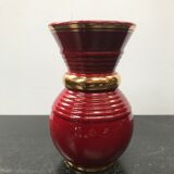 Ancien vase verceram céramique rouge & dorée