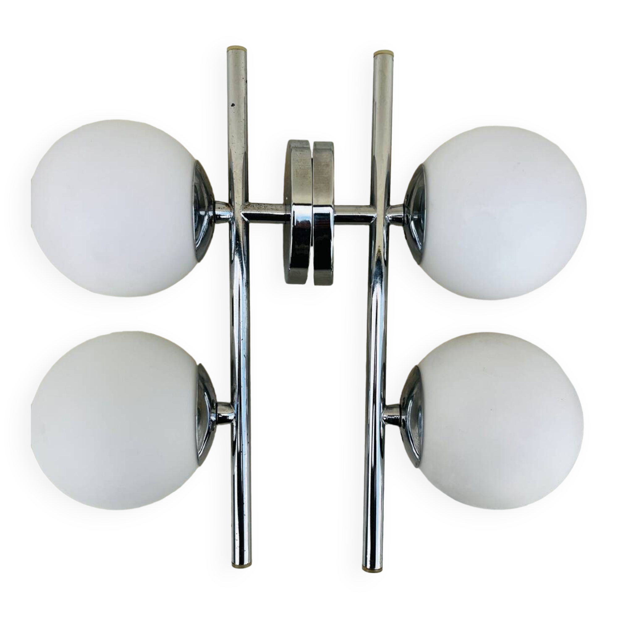 2 vintage double opaline globe wall lights 1960