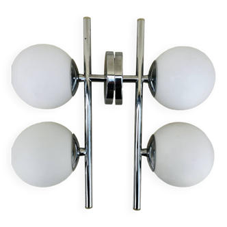 2 vintage double opaline globe wall lights 1960