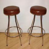 Pair of hockers, bar chairs 70s
