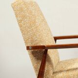 Fauteuil de salon vintage jaune bohème, style milieu du siècle
