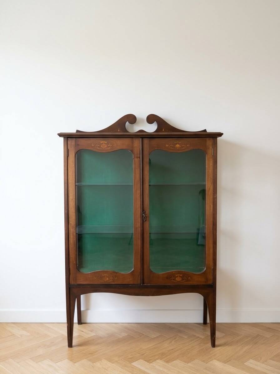 Vintage display cabinet in marquetry wood