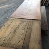 Antique farmhouse table in solid cherry wood with its 2 benches